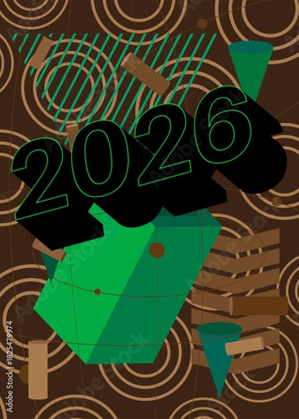 Obraz 2026 geometrical graphic retro theme background. Minimal geometric elements. Vintage abstract shapes vector illustration.