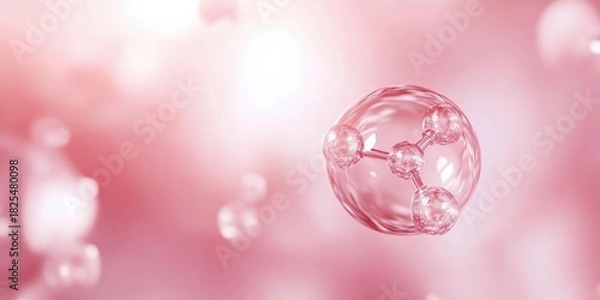 Fototapeta transparent molecular structure with spheres connected by rods floating against a soft pink blurred background