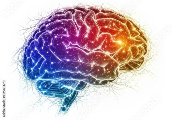 Obraz Abstract human brain with neural network connections isolated on white background