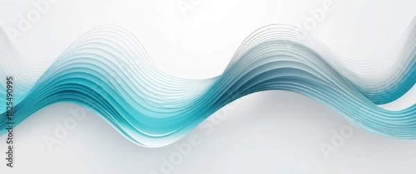 Obraz Dynamic abstract blue and turquoise layered wavy lines on a clean white background creating a fluid artistic pattern