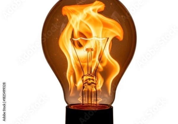 Fototapeta Vintage edison light bulb with fiery filament isolated on white background