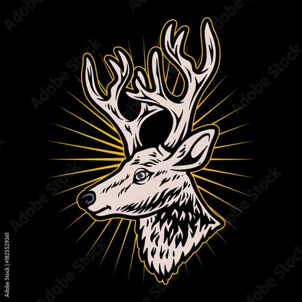 Fototapeta Vector Illustration of Wildlife with Deer and Pine. Great Outdoors and Adventure Gear with Vintage Illustration Suitable for Tshirt and Logo Design