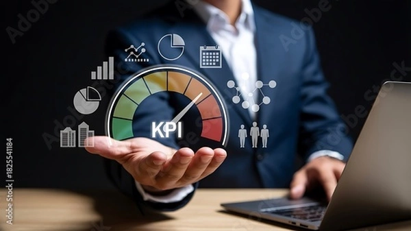 Fototapeta KPI Dashboard with Business Metrics and Performance Indicators Presentation Concept