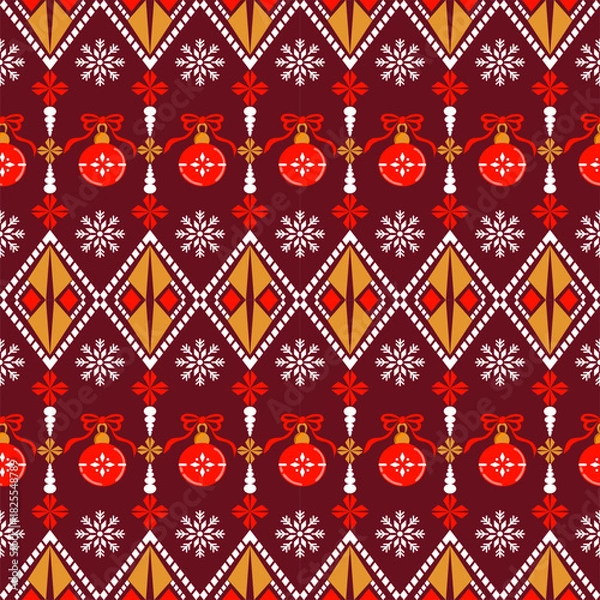 Obraz Festive Christmas Ornament and Snowflake Pattern, seamless Christmas pattern