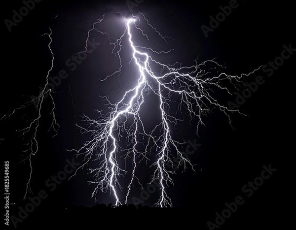 Fototapeta Stunning photo of a powerful lightning bolt erupting across the night sky