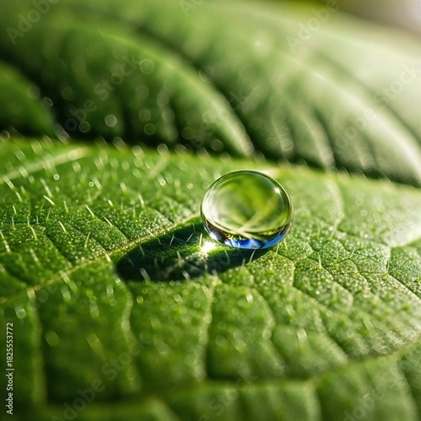 Obraz Water droplet resting on fresh green leaf