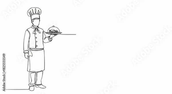 Fototapeta Chef holding a tray with a covered dish ready to serve food.