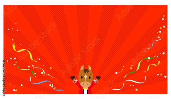 Obraz はっぴを着たウマのサンバースト背景