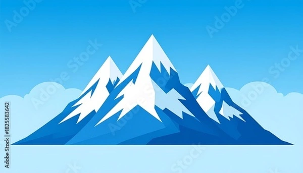 Obraz Stylized peaks with snow caps and light blue sky and clouds