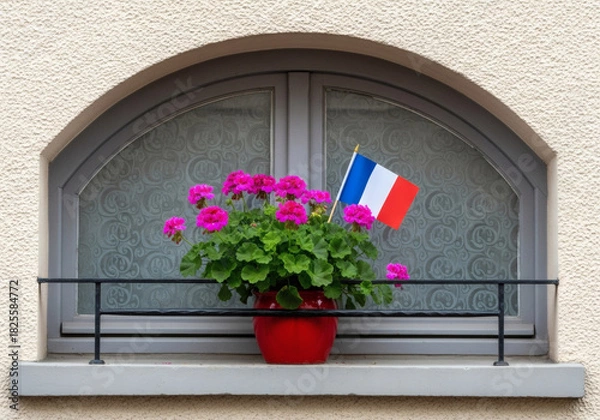 Obraz Fleurs et Drapeau Français à Fenêtre