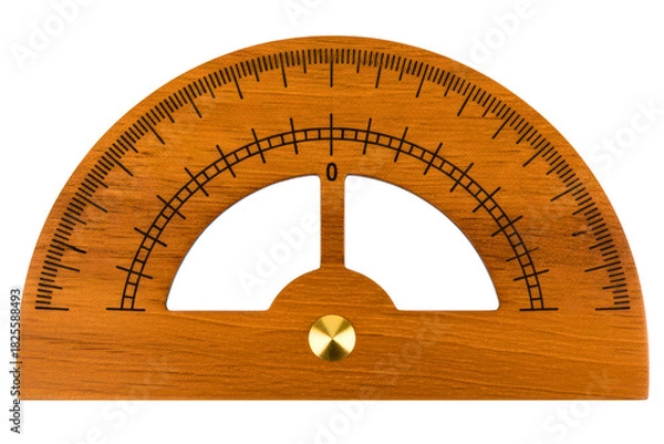 Fototapeta Classic wooden protractor for measuring angles in mathematics isolated on a transparent background