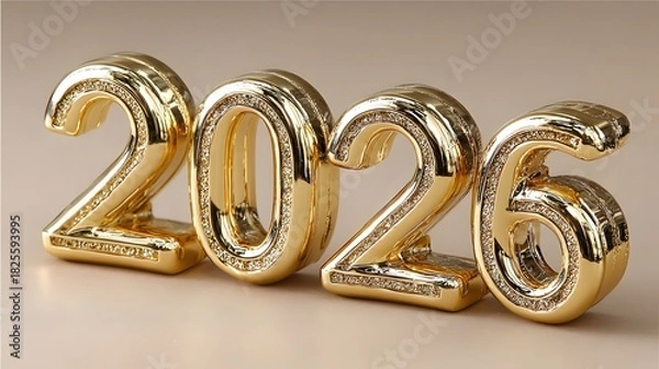 Fototapeta The golden numbers with the inscription "2026" stand out against a light beige background