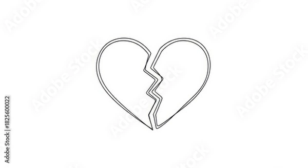 Fototapeta Simple line drawing illustrates a heart shape divided into two distinct pieces