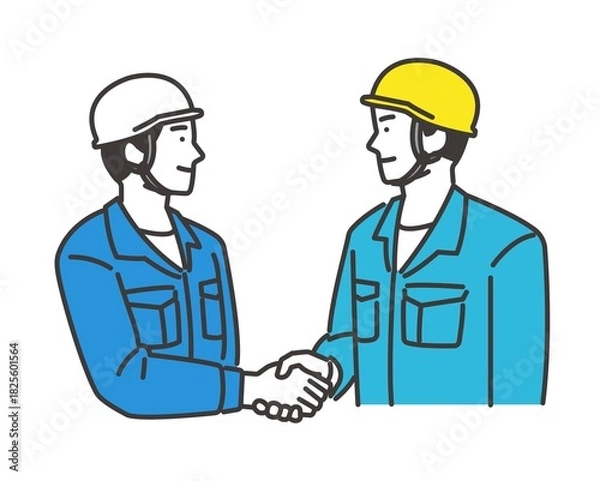 Fototapeta 作業員と握手するビジネスパーソンのイラスト