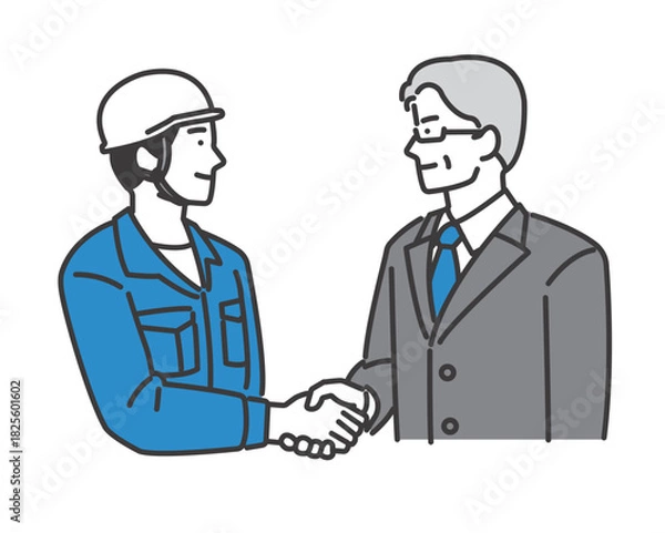 Obraz 作業員と握手するビジネスパーソンのイラスト
