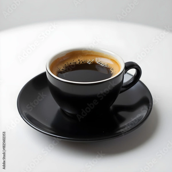 Obraz A cup of black coffee on a saucer with a rich aroma on a white table for a cheerful morning