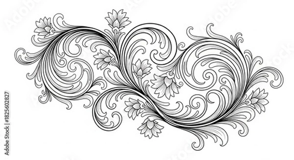 Obraz Elaborate black and white floral scrollwork embellishment flows across the composition