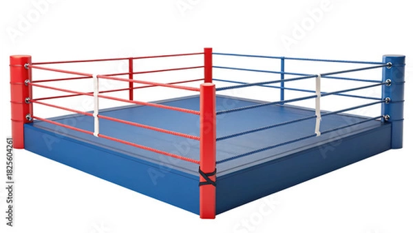 Fototapeta Empty boxing ring with red and blue corner post isolated on transparent background