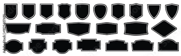 Fototapeta Collection of Black Shield and Label Shapes with White Outline badge crest
