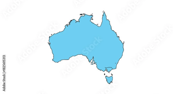 Fototapeta Stylized light blue silhouette of the Australian continent and Tasmania, isolated on a clean white background, emphasizing its unique geography.