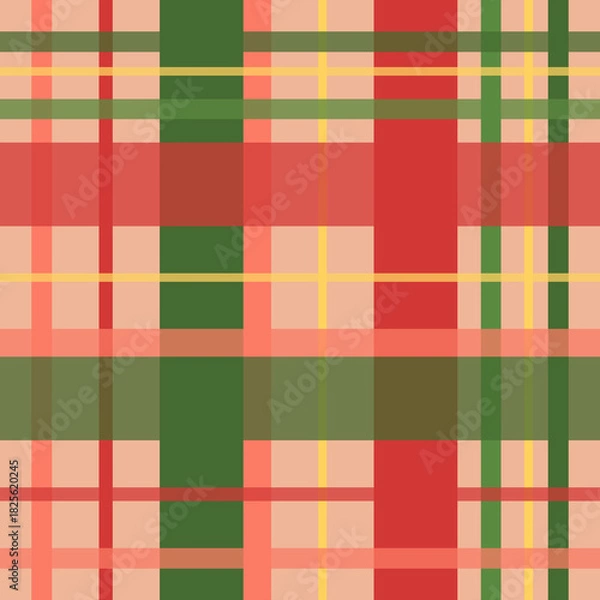 Fototapeta A colorful vintage christmas plaid tartan seamless checkerboard pattern. Design for textiles and fashion graphics with holiday fabric background.