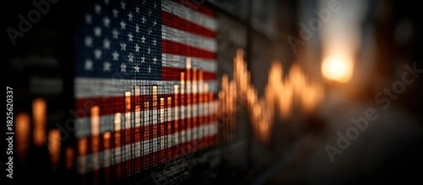 Fototapeta American flag with financial chart representing the state of the US economy