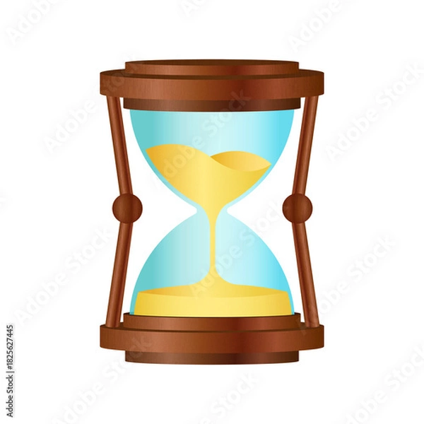Obraz Wooden style hourglass with flowing sand on transparent background. suitable for time management, productivity, deadline reminder