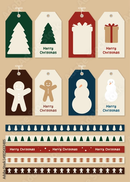 Obraz 크리스마스 선물 라벨 택, 마스킹테이프 일러스트 벡터 이미지 세트