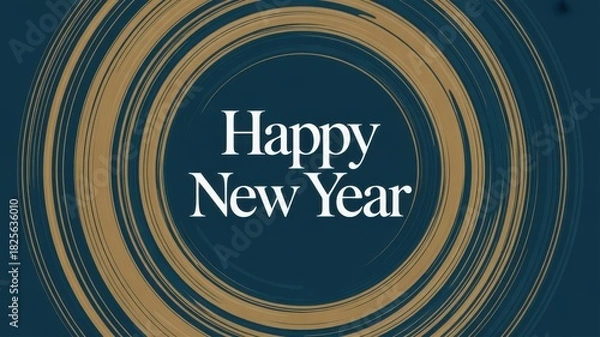 Fototapeta Happy new year text on abstract background of gold circles on blue color