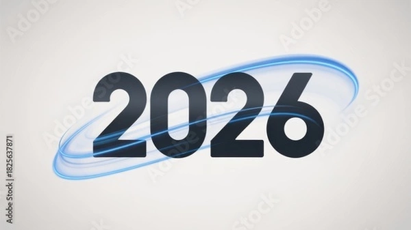 Fototapeta New year 2026 design with blue light effect and modern style on white backdrop