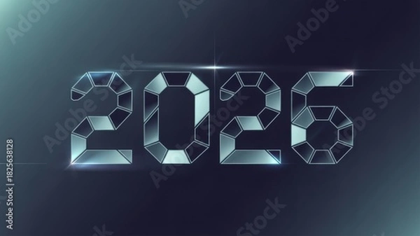 Fototapeta New year 2026 stylish number with modern geometric design on blue background