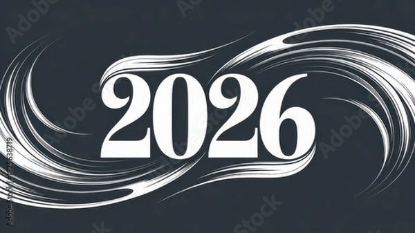 Fototapeta Year two thousand twenty six with abstract swirl on dark gray background