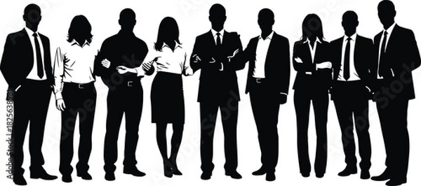 Obraz Large group of business people silhouettes standing together, corporate team concept, diverse professional workforce, human resources illustration, office staff vector