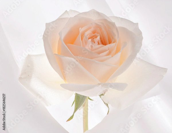 Obraz Soft White Peach Rose on Light Background – Elegant Floral Macro Photography
