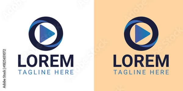 Obraz Modern play button logo inside a circular swirl with text placeholders video media