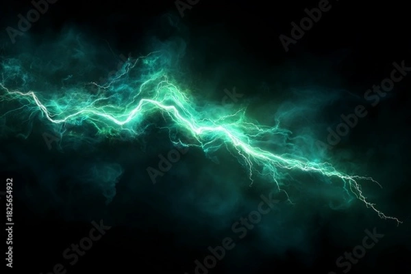 Obraz Dynamic Emerald Lightning Bolt with Trails on Dark Backdrop Abstract Energy
