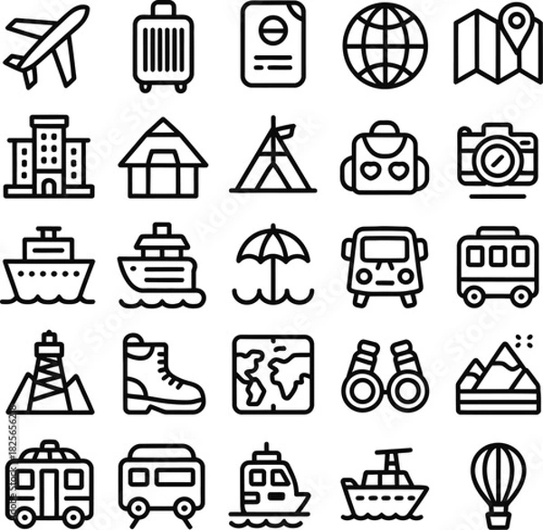 Fototapeta Diverse Travel and Adventure Icons Collection airplane