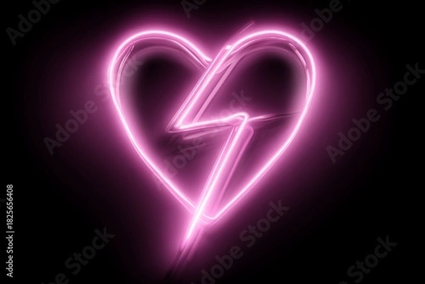 Obraz Electric Pink Heart and Lightning Bolt on Black Background