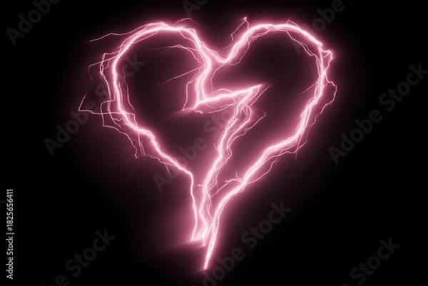 Obraz Electric Pink Heart Shape Isolated on a Dark Background for Love and Romance