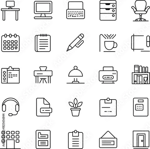 Fototapeta Office and Workspace Icon Set desk computer