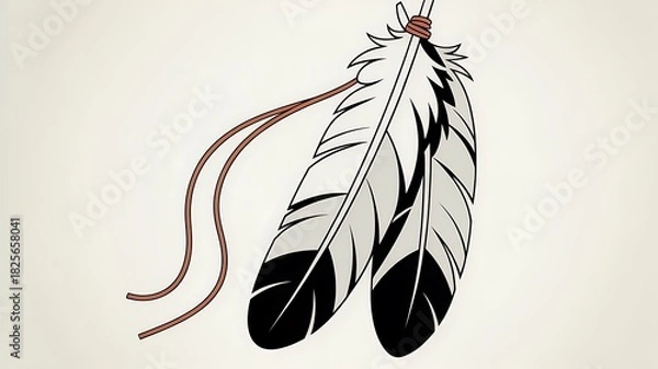 Fototapeta Two Feathers Tied Together with Leather Cords photo