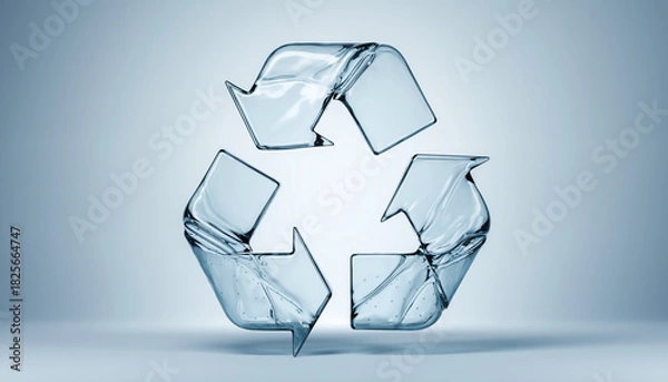 Fototapeta Glass Recycle Symbol on a Light Blue Background Representing Environmental Conservation.