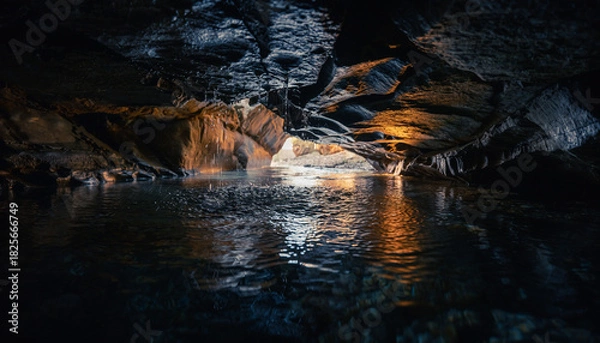 Fototapeta Mystical Cave Pool Reflections in the Grottos Depths.