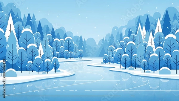 Obraz Winter Wonderland Landscape with Snow Covered Trees and Frozen River