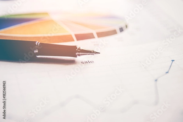 Fototapeta Sales report analysis with pen.  Business Concept, select focus