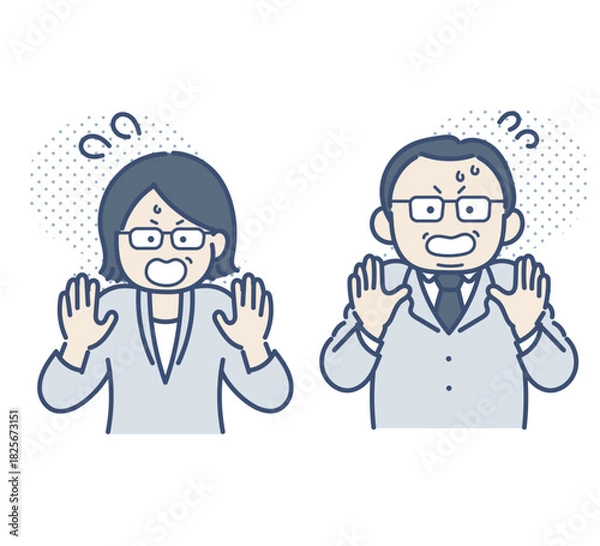 Fototapeta 慌てる、驚く40代のビジネスパーソンのイラストセット