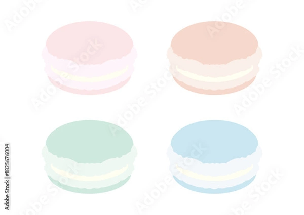 Fototapeta パステルカラーのマカロン４色セット/やわらかい色合いのお菓子のイラスト