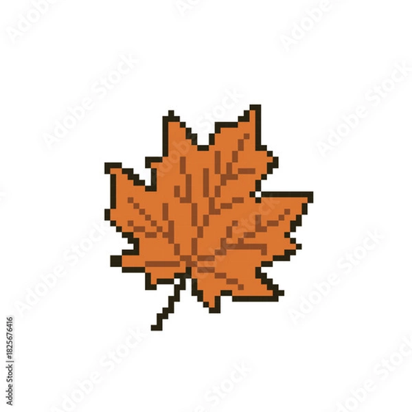 Obraz dry leaf pixel art, vector illustration on isolated background.