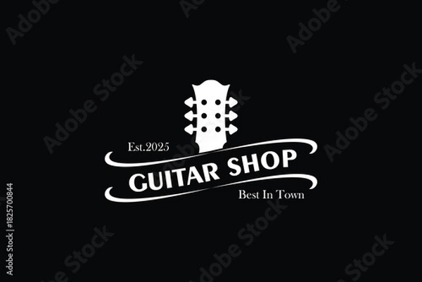 Obraz Guitar music store logo design with vintage style
