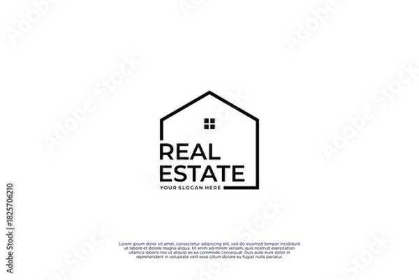 Obraz Real estate logo. Word mark with house logo